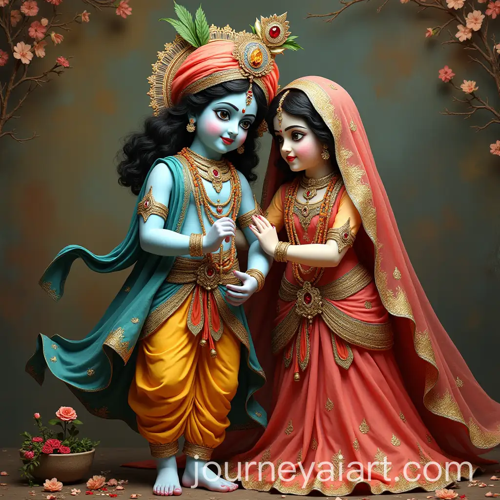 Radha-and-Krishna-in-Divine-Embrace-with-Traditional-Indian-Background