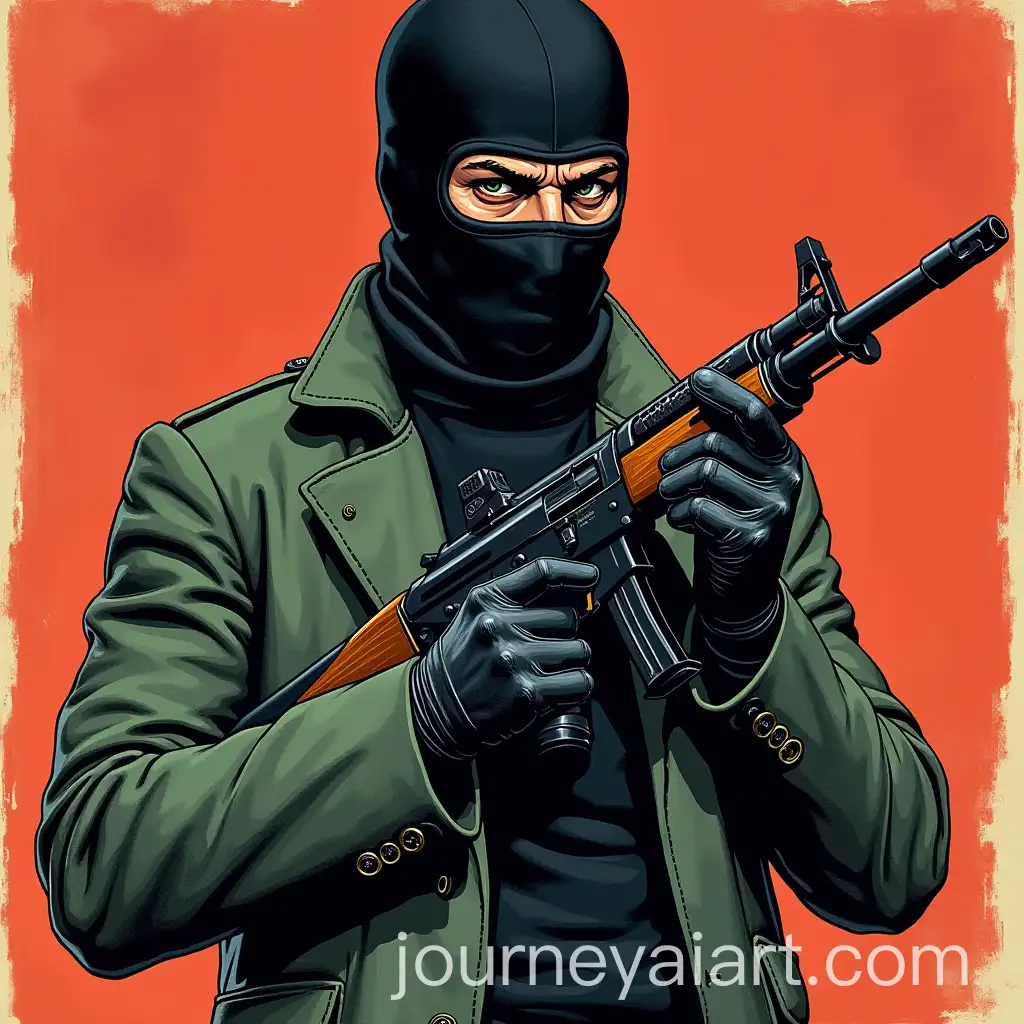 Burglar-in-Turtleneck-and-Balaclava-Brandishing-an-UZI