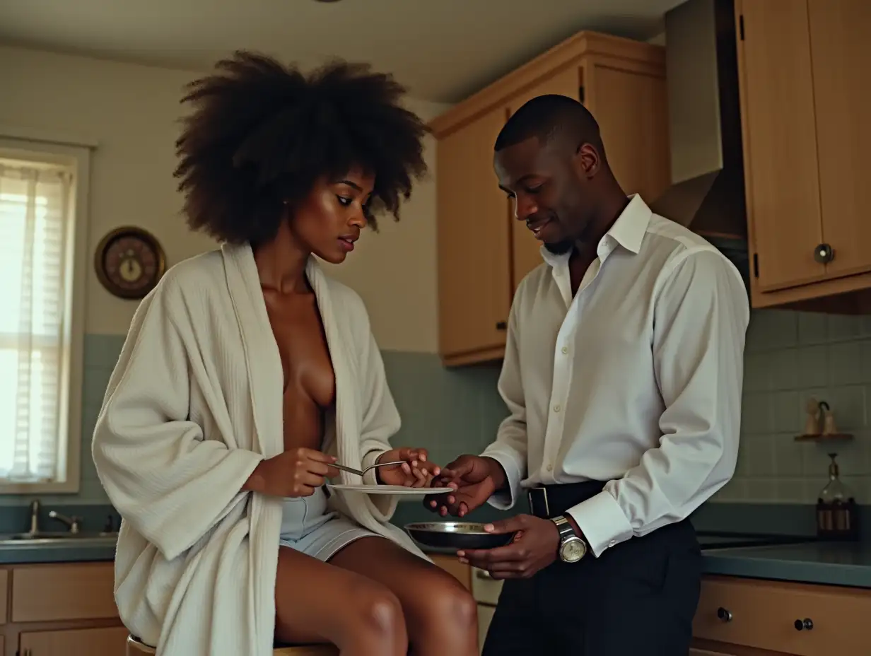 Two-Female-Students-Admiring-Butler-Preparing-Breakfast-in-Kitchen