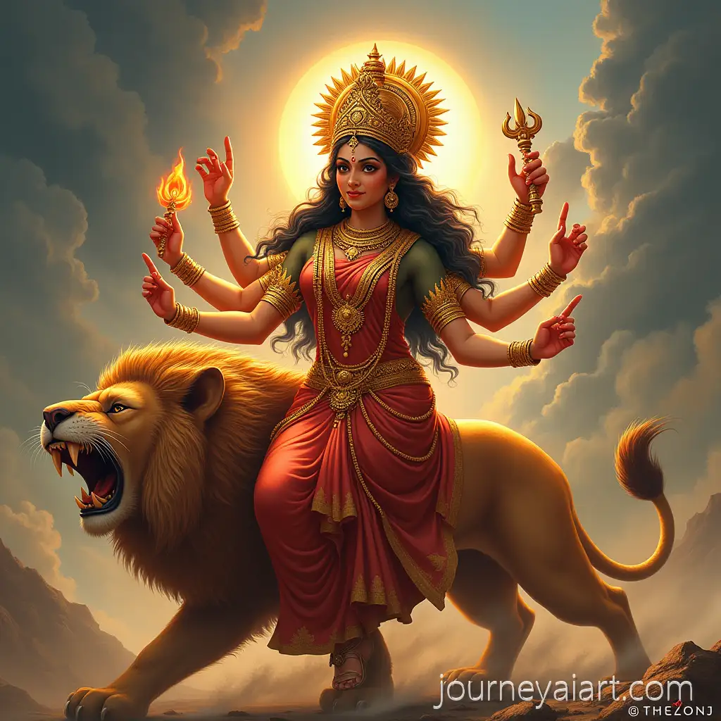 Divine-Goddess-DurgaDivine-Goddess-Durga-Seated-on-Roaring-Lion-with-Eight-Arms
