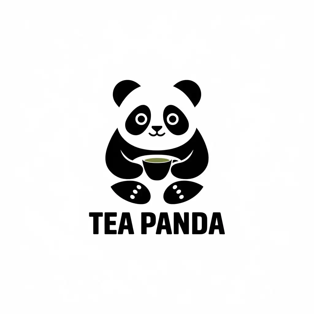 a vector logo design,with the text "TEA PANDA", main symbol:Panda holds a cup of tea,Minimalistic,be used in Tea industry,clear background