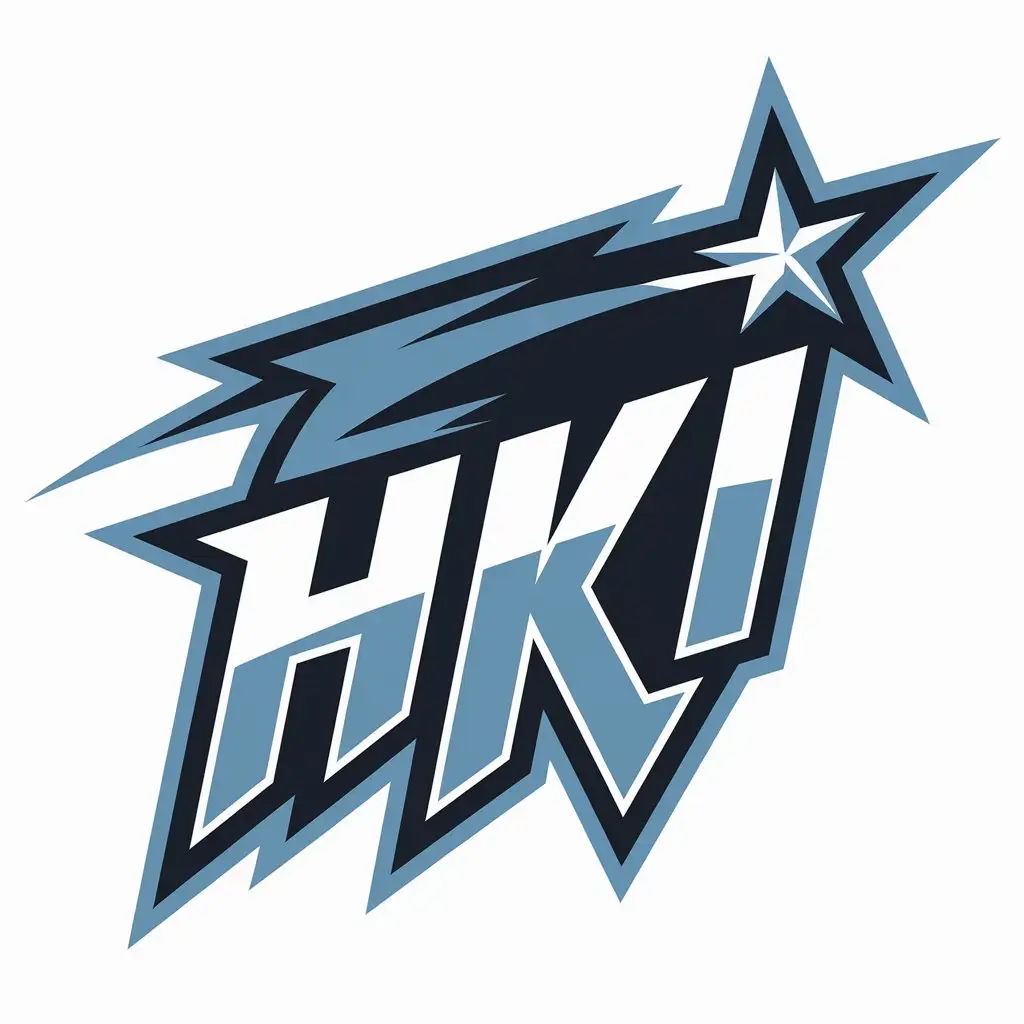 LOGO Design for HKI Cyan H K with Shooting Star Symbol on Clear Background