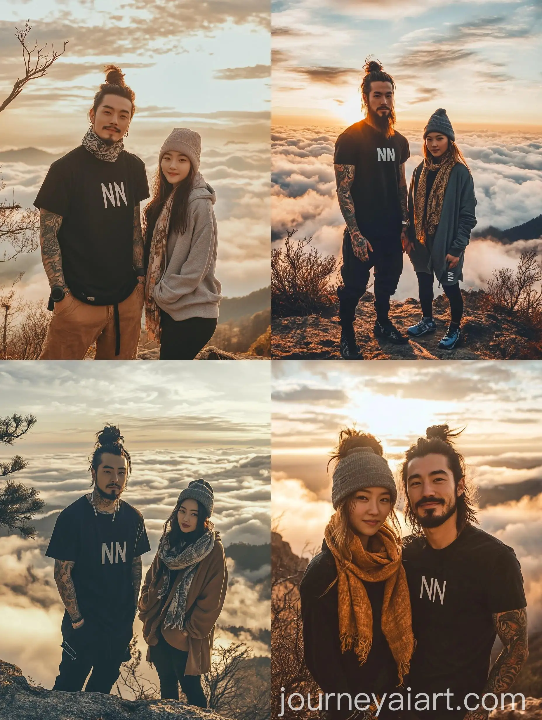Tattooed-Man-and-Woman-Contemplating-Above-Clouds-at-Sunrise