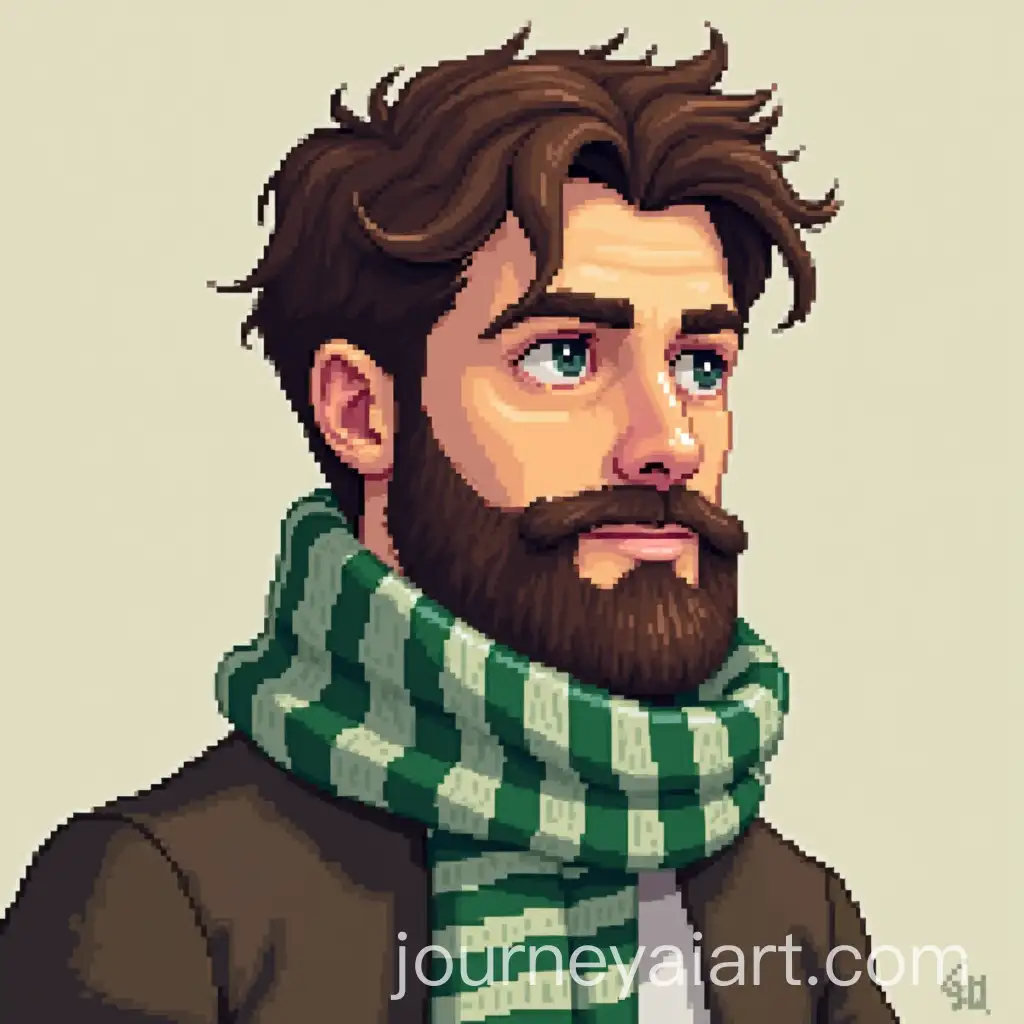 Man-with-Bearded-Green-and-White-Striped-Scarf-in-Pixel-Art-Style