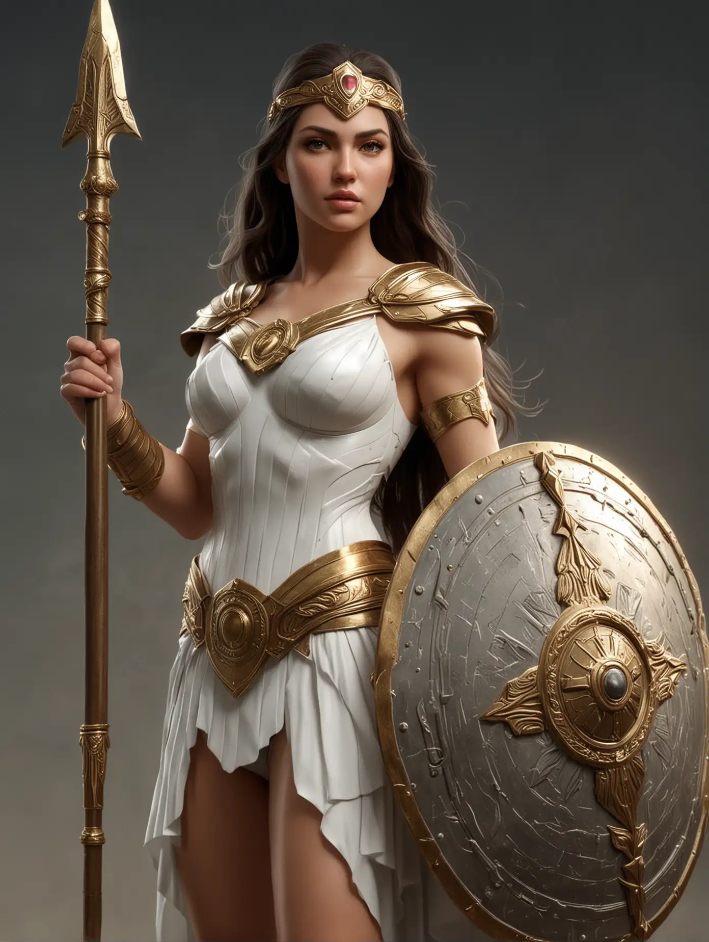 Modern-Darna-Woman-in-White-Dress-with-Shield-and-Spear