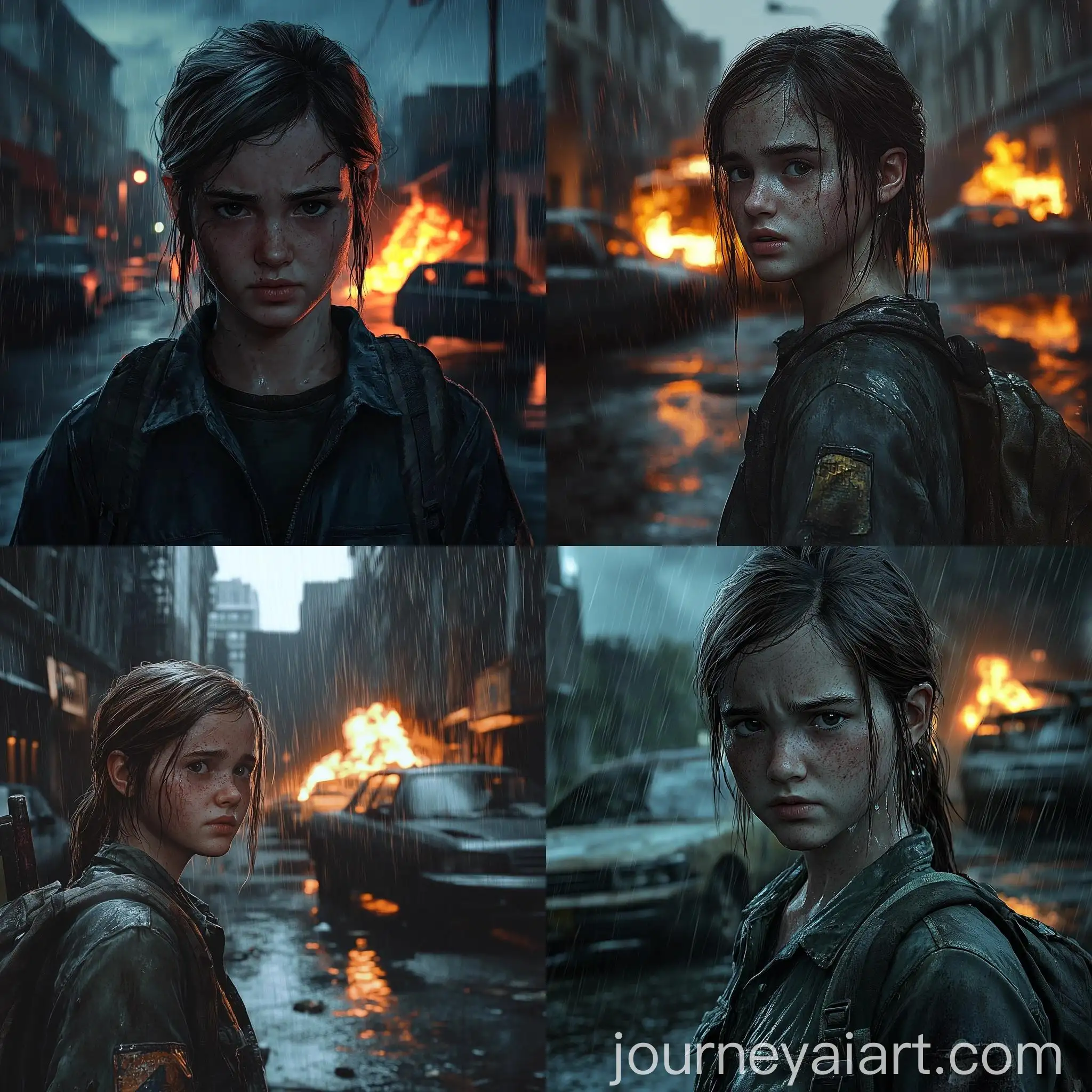 Ellie-from-The-Last-of-Us-2-in-PostApocalyptic-Rainy-Night-Scene