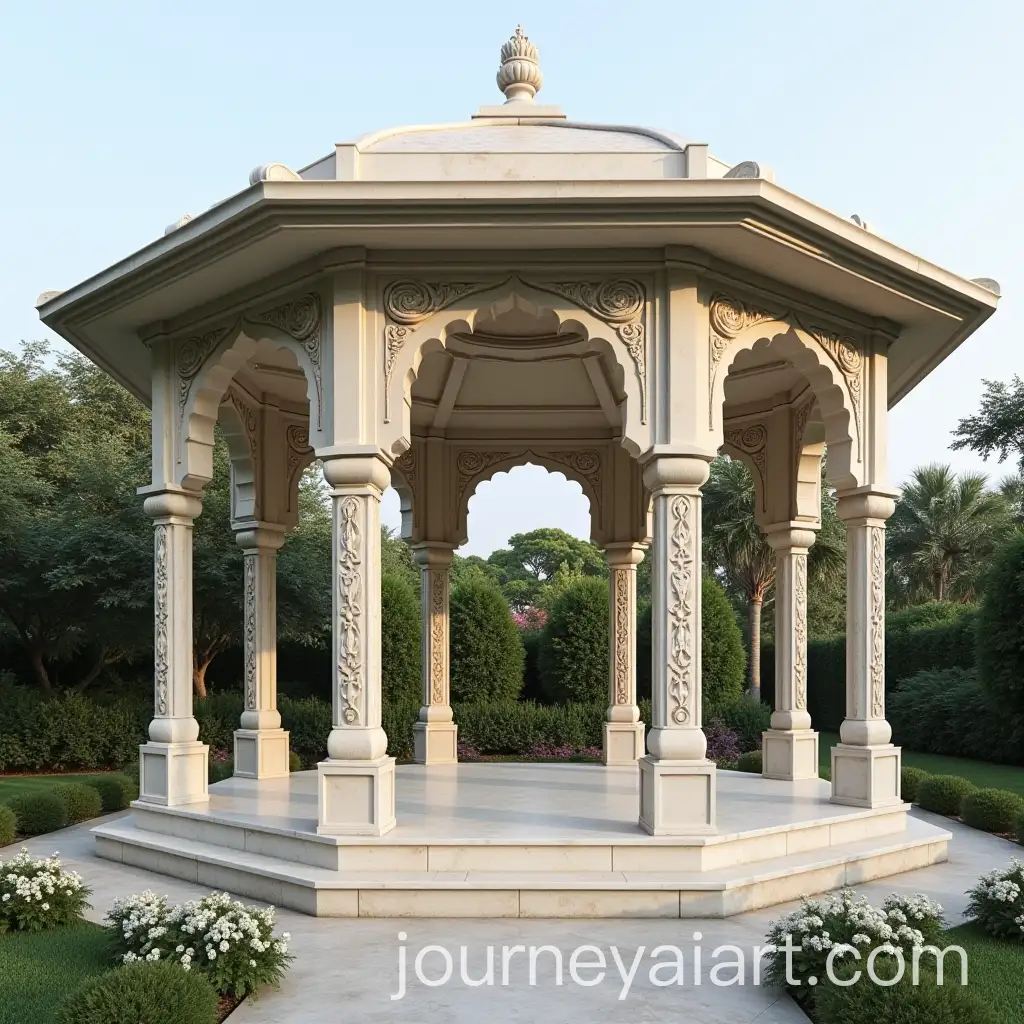 Modern-Marble-Octagon-Gazebo-with-Ashok-Idol-Carvings-and-Indian-Motifs