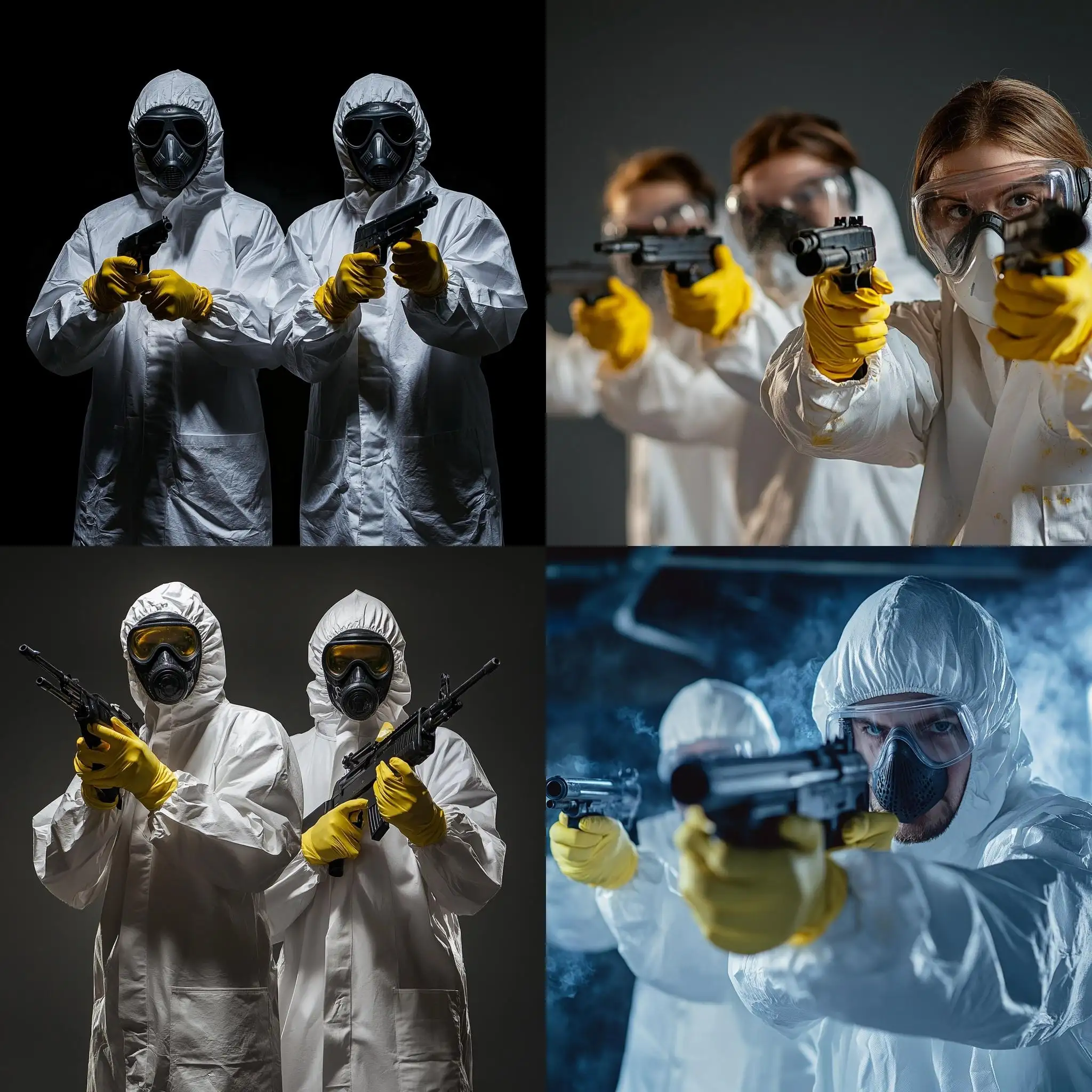 Criminals-in-Lab-Coats-with-Paintball-Guns-and-Yellow-Rubber-Gloves