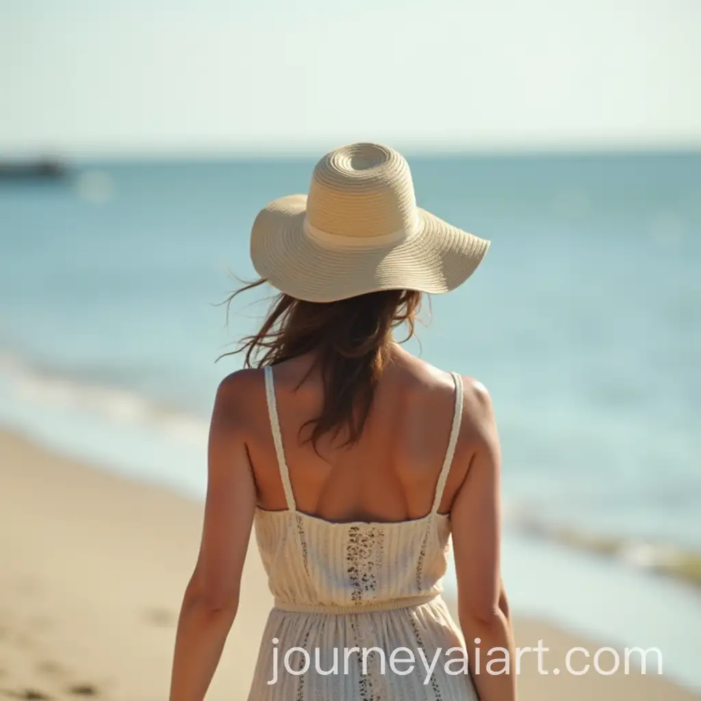 Woman-in-Sun-Hat-Strolling-by-the-Seaside-in-the-Afternoon