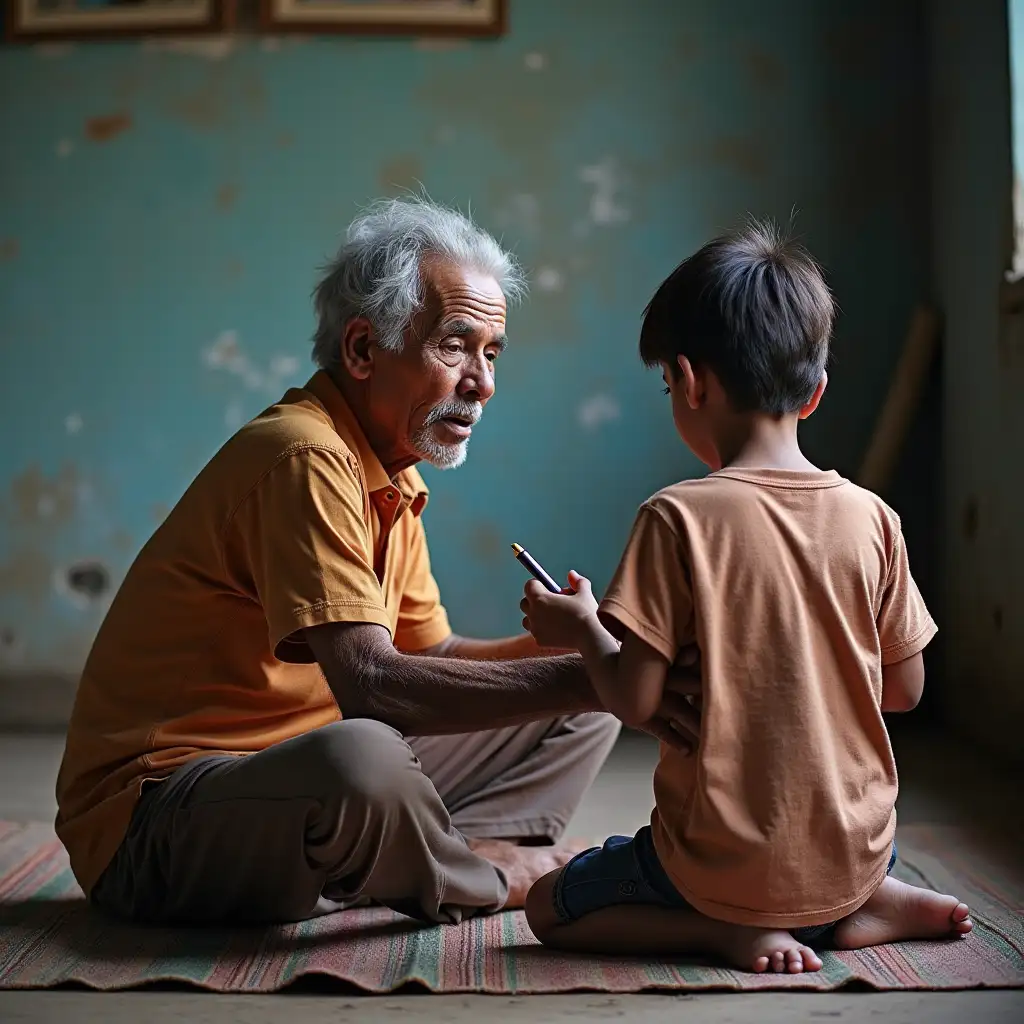 Once upon a time in Assam village there was a 65 years old man teaching maths his 7 years old son