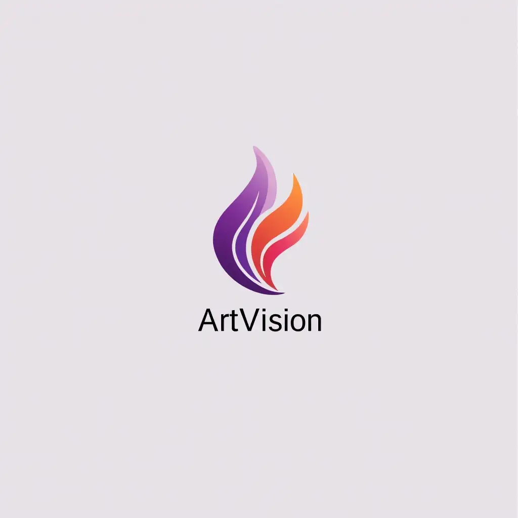 A minimalist and modern logo for 'ArtVision,' designed for a profile picture. The logo features an abstract, elegant flower or artistic swirl integrated into the design, representing creativity and artistry. The flower is crafted with flowing, sleek lines and soft gradients in vibrant colors like purple, pink, and orange. The text 'ArtVision' is subtly incorporated below the floral element in a clean, refined font. The overall design is simple, visually striking, and perfect for a creative brand, embodying a sense of modern elegance and inspiration.