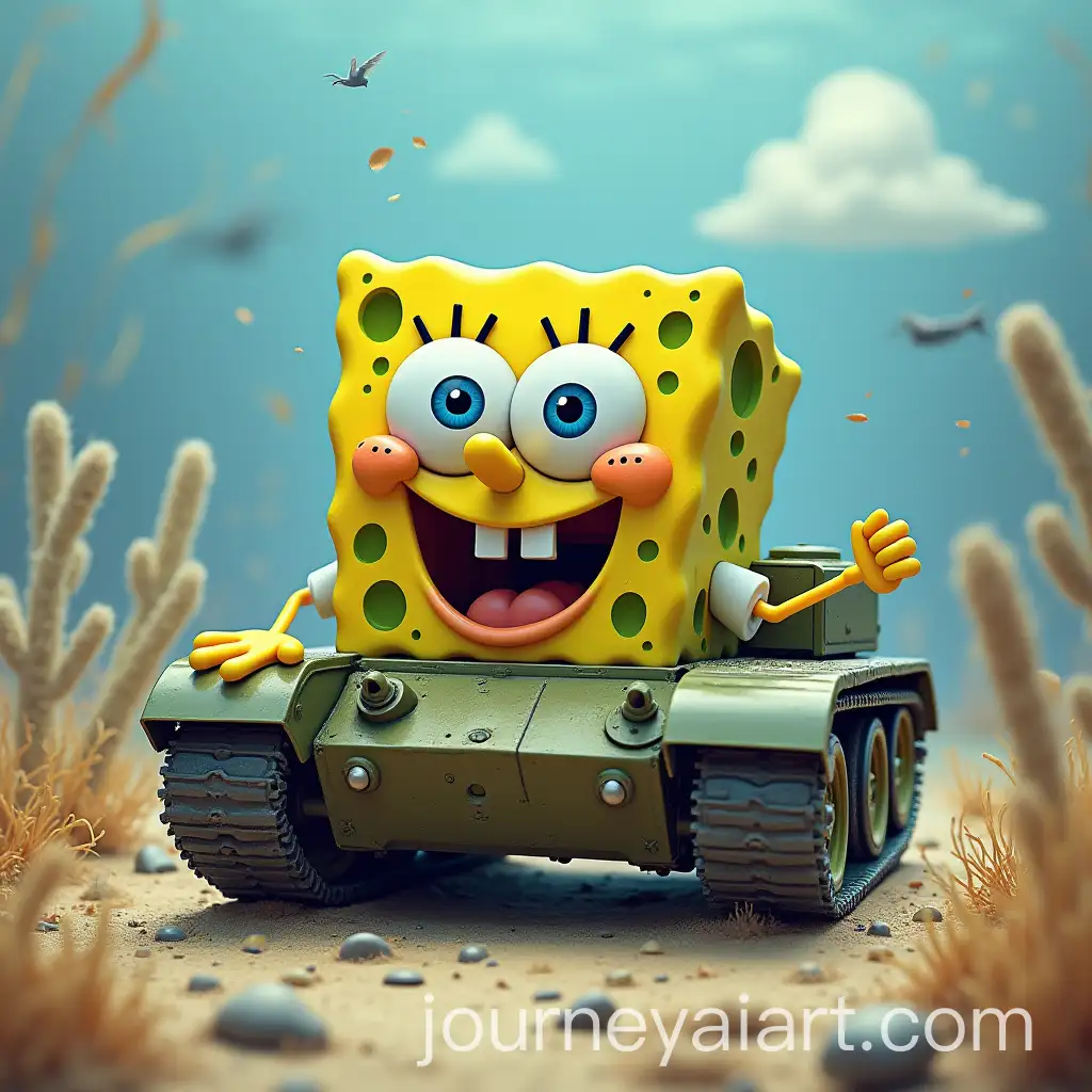 SpongeBob-Leading-Tank-Army-Cartoon-Character-Illustration
