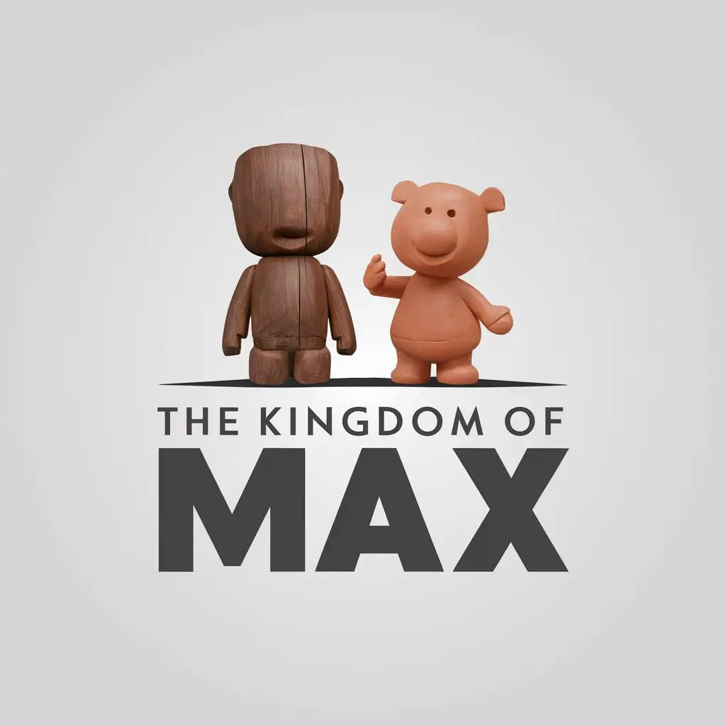 a vector logo design,with the text "The Kingdom of Max ", main symbol:A wooden sculpture and a clay one,Moderate,be used in Entertainment industry,clear background