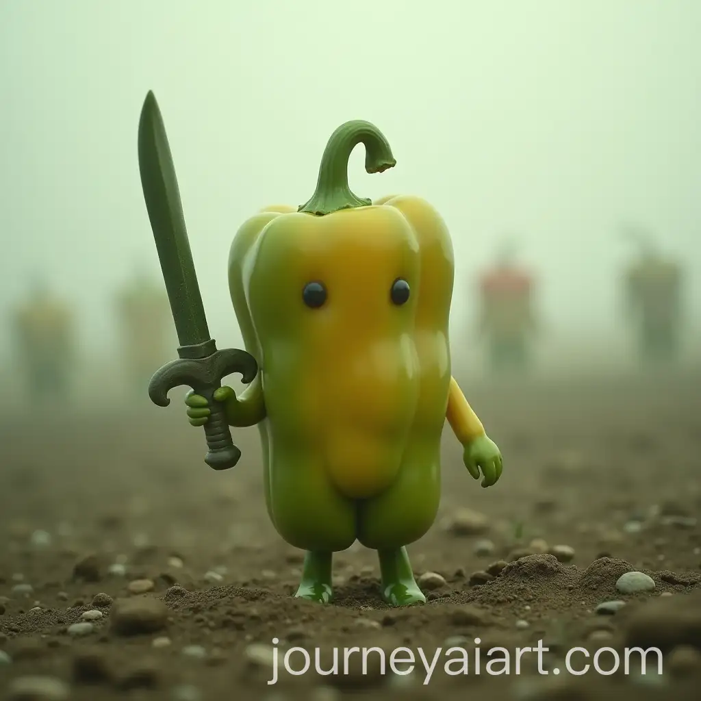 Anthropomorphic-Bell-Pepper-Warrior-in-a-Misty-Vegetable-Battlefield