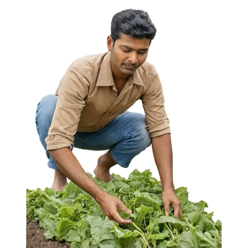 Indian-Farmer-Working-in-Field-Plucking-Vegetable-HighQuality-PNG-Image-for-Authentic-Agricultural-Scenes