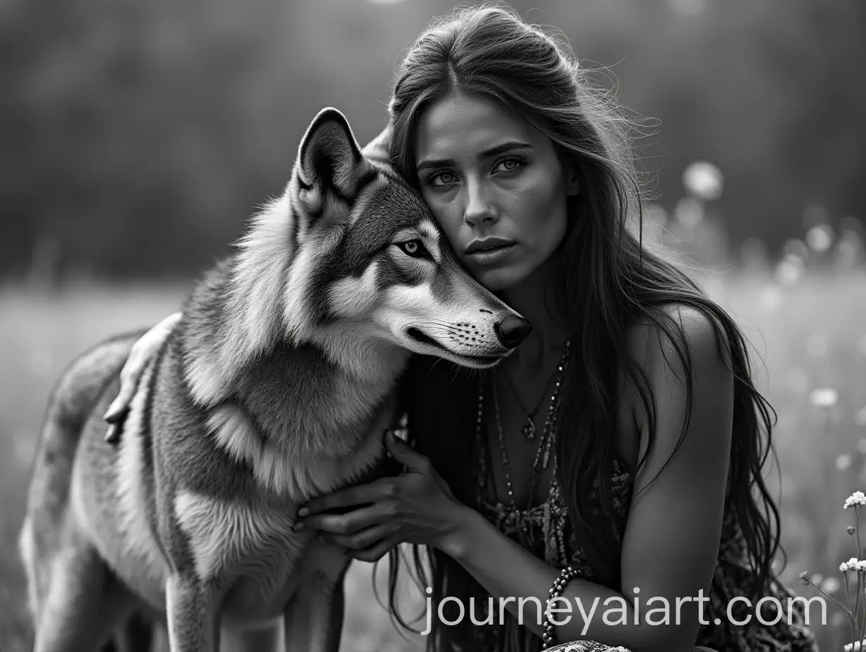Native-American-Woman-Embracing-Wolf-in-Detailed-Natural-Scene