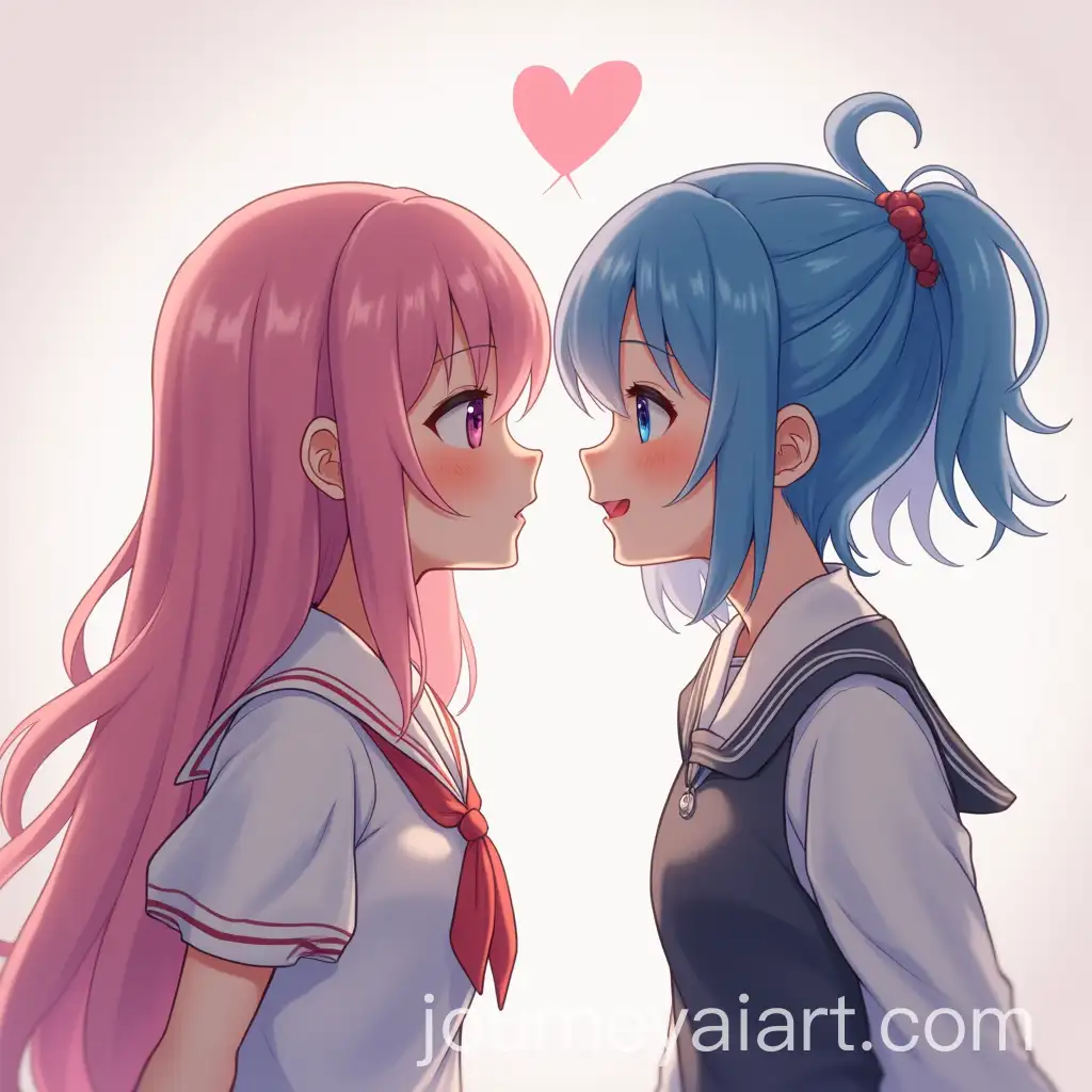Two-Girls-in-Love-with-Pink-and-Blue-Hair-in-Anime-Style-Romance