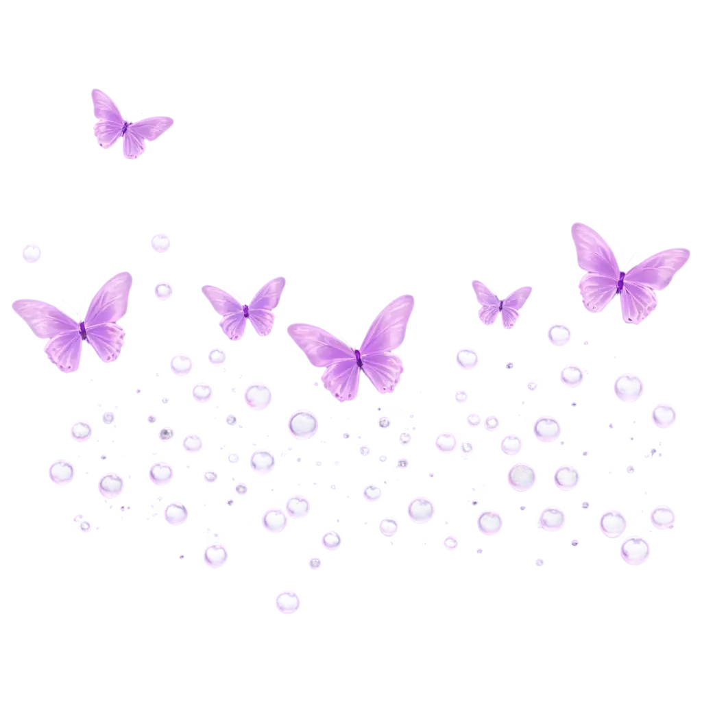 Butterflies and bubbles in lilac with transparent background