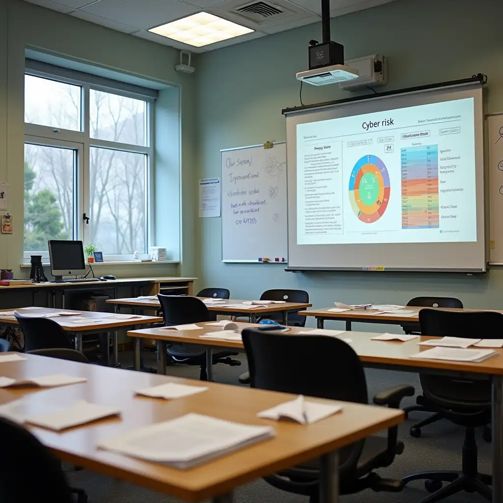 Messy Classroom with Cyber Risk Assessments and Heatmaps