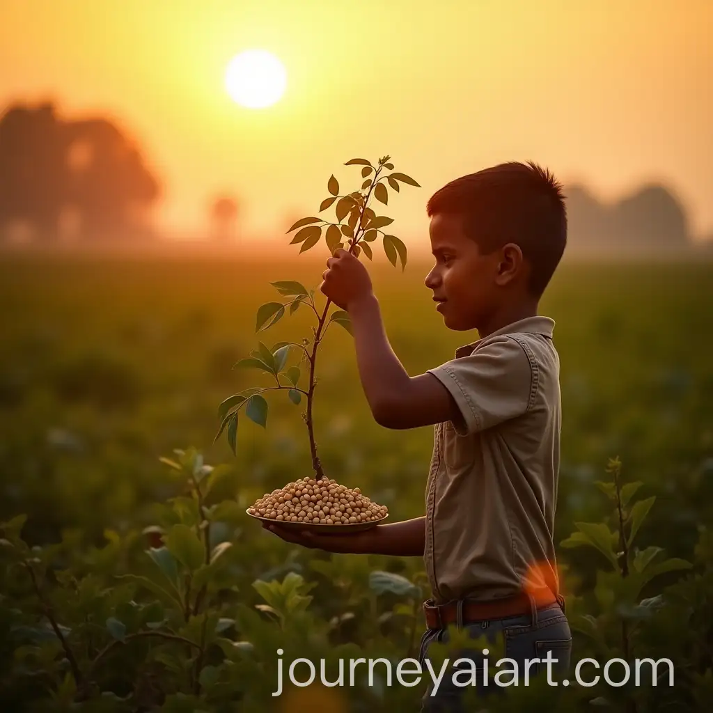 Farmer-Picking-Groundnuts-at-Sunset-with-Child-Holding-Fresh-Groundnut-Plant