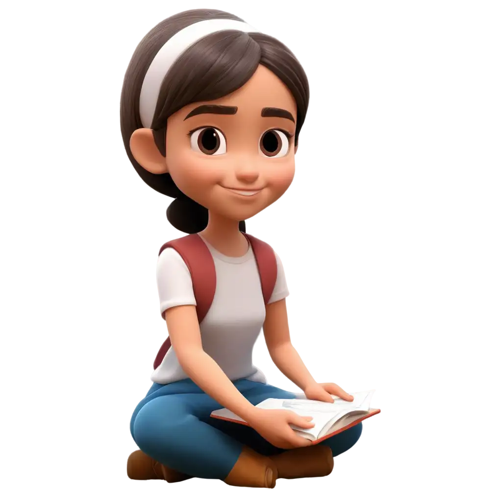 3D-Cartoon-PNG-Image-of-7YearOld-Islamic-Girl-Sitting-on-Floor-with-Book