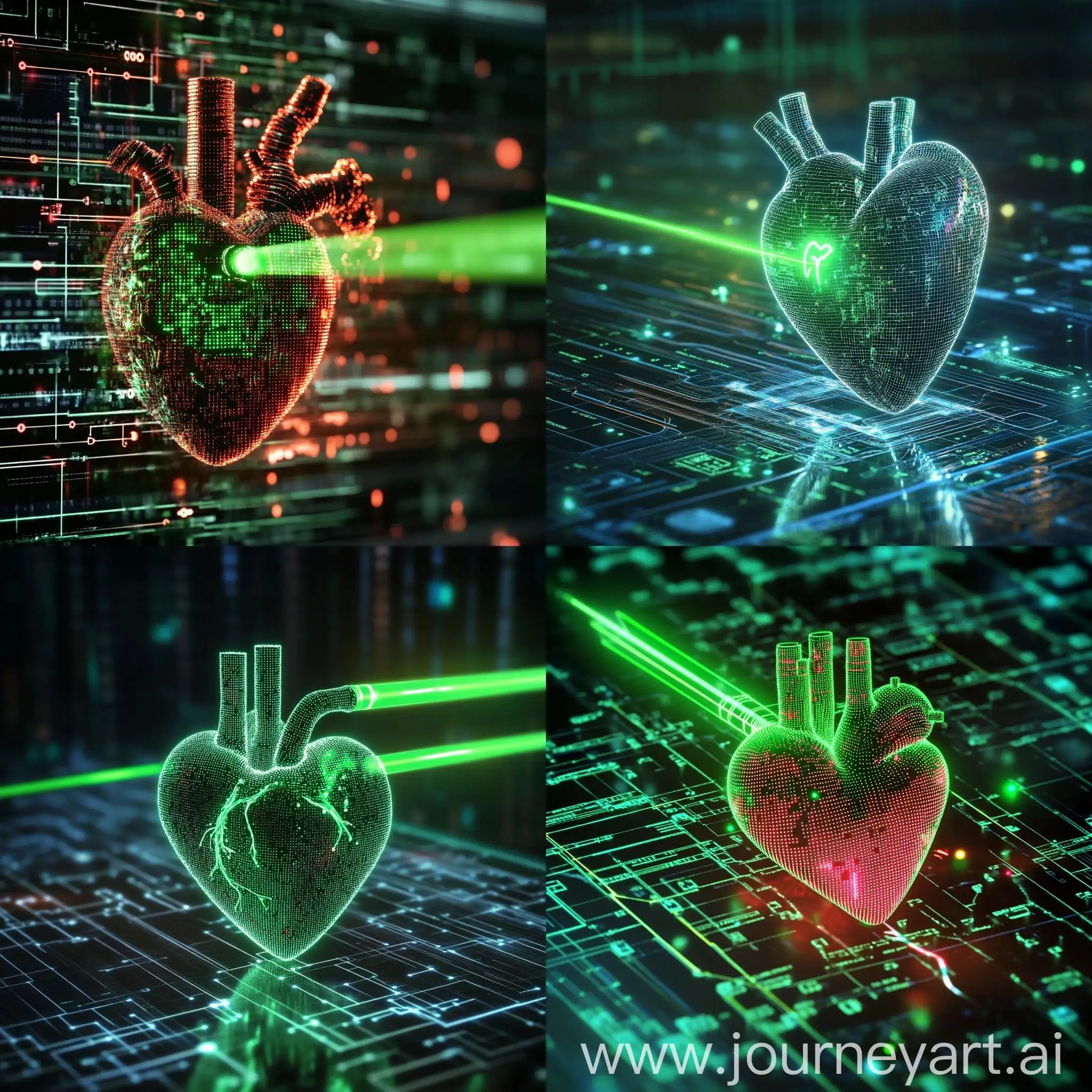 Realistic-Photonic-Integrated-Circuit-Biosensor-with-Green-Laser-Beam-and-Pixelated-Heart-Background