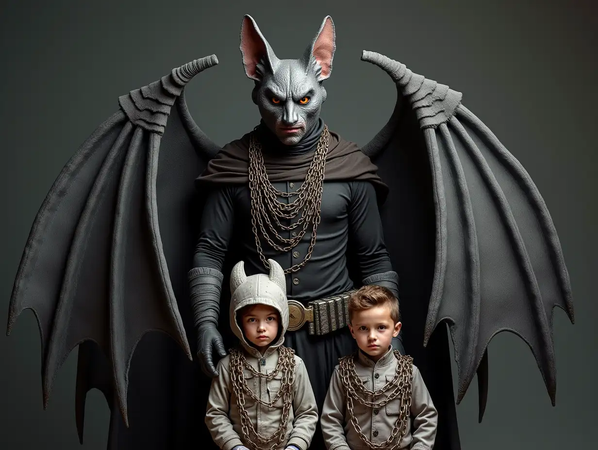 Ki-Fantasy family,Man,Woman, and Children, giant bat face with chains and white equipment