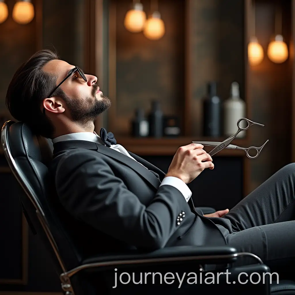 Dapper-Gentleman-Relaxing-in-Barbers-Chair-with-Stylish-Grooming-Poster
