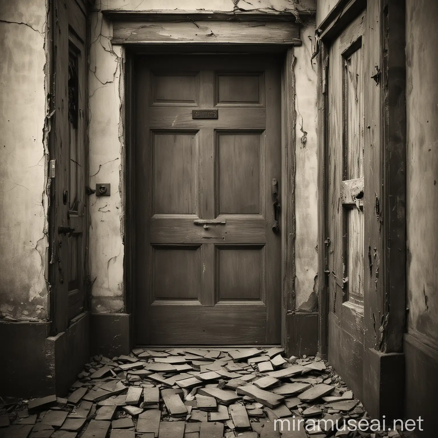 Surrealistic Depiction Poetic Melancholy in Dead Steps Crooked Doors