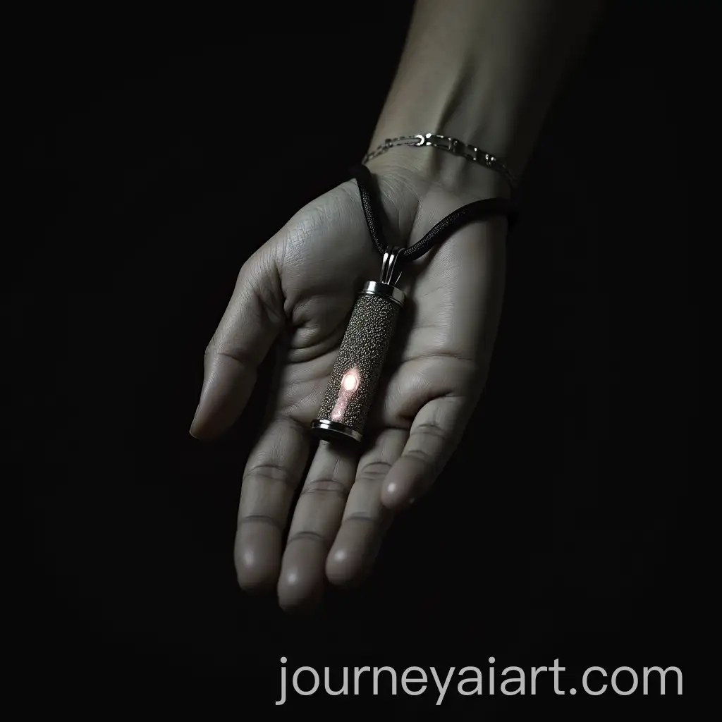 Hand-Holding-Flashlight-with-Pendant-in-Focus