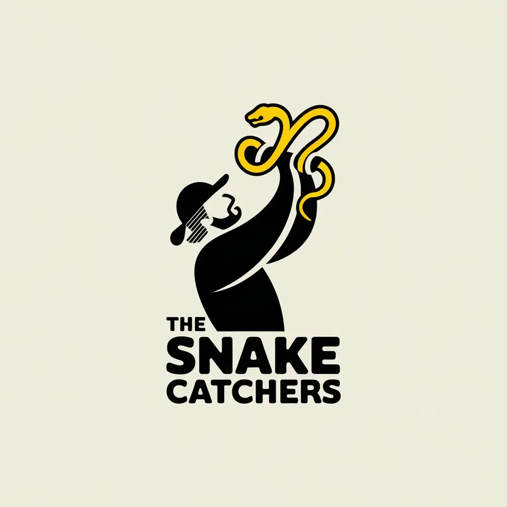 LOGO Design for The Snake Catchers Minimalist Vector with Stylized Man and Yellow Snake