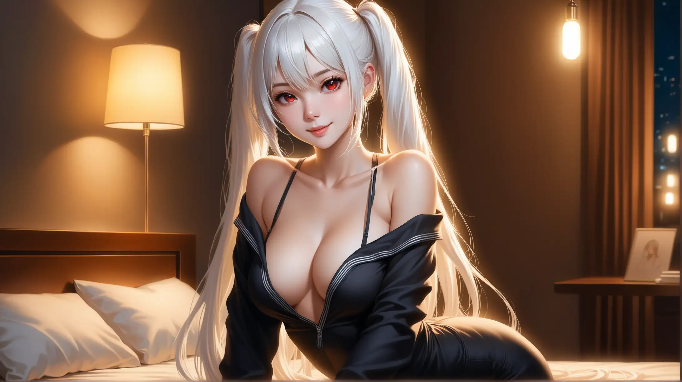 Long White Hair Woman in Seductive Night Pose