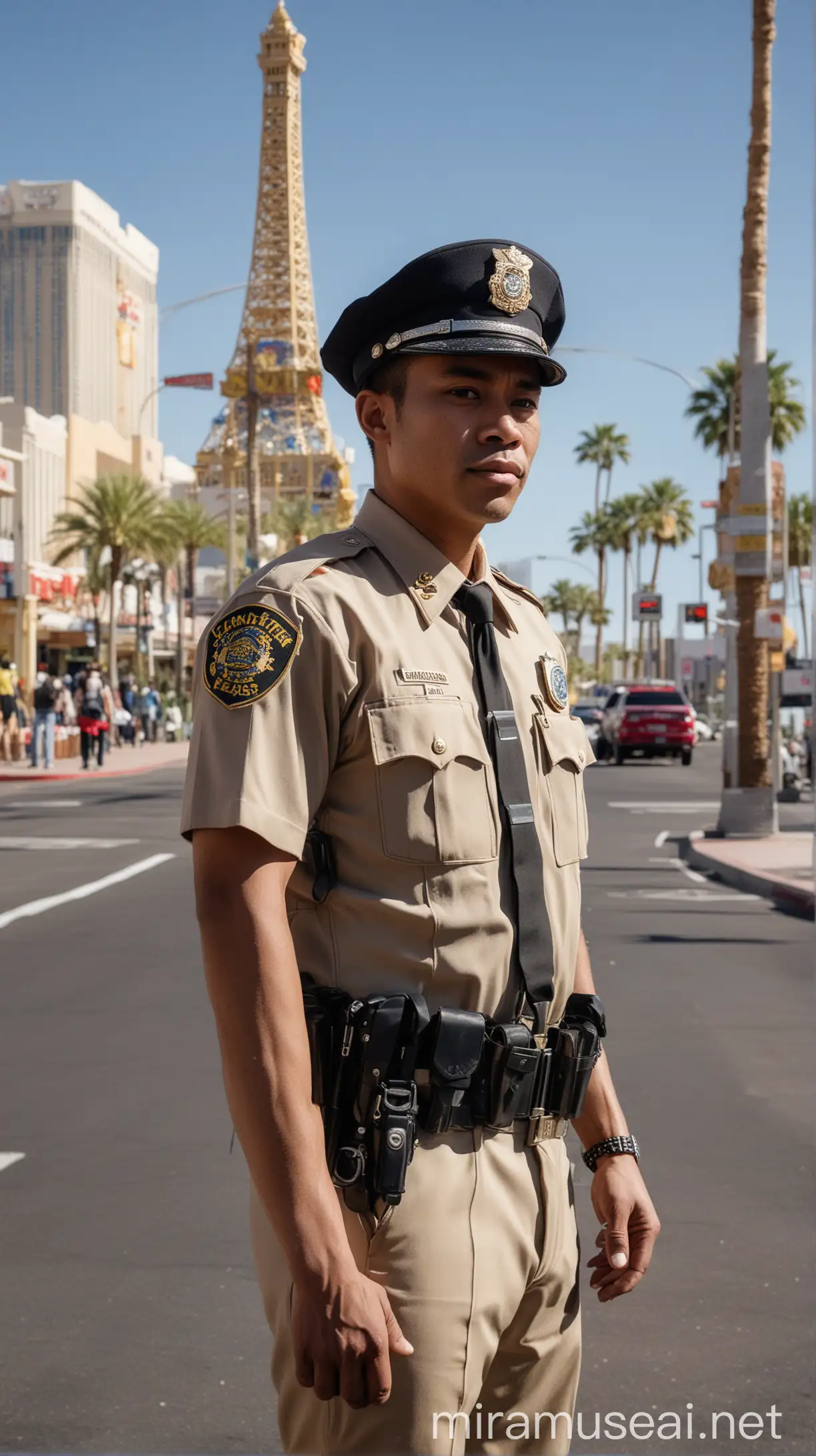 Indonesian Police Officer in Urban Las Vegas Scene