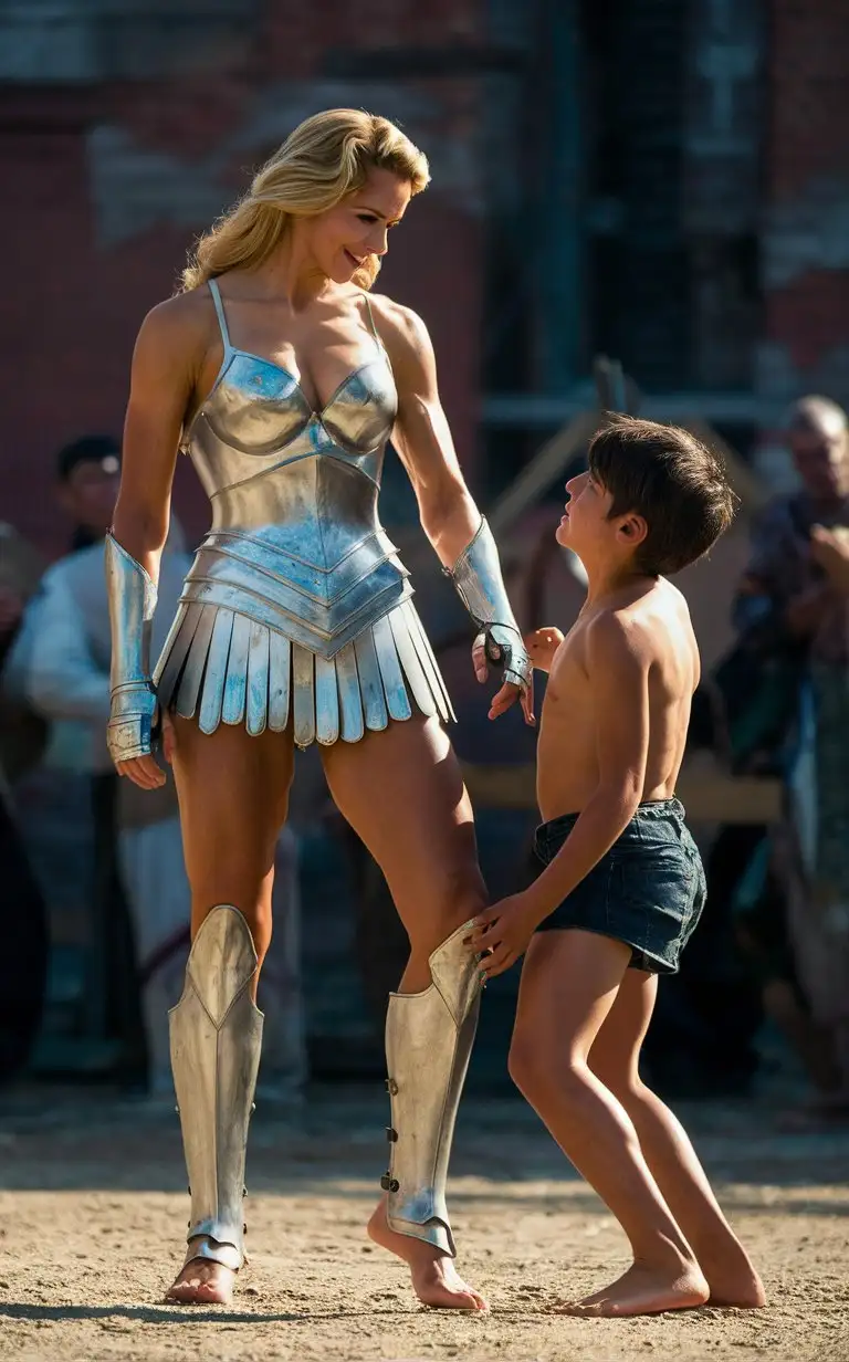 Cinematic-Gladiator-Duel-Between-a-Muscular-Woman-and-Enchanted-Teenager