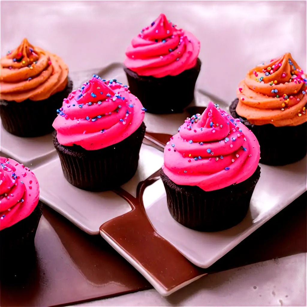 Colorful-Cupcakes-with-Pink-and-Chocolate-Frosting-Topped-with-Sprinkles-PNG-Image-for-HighQuality-Designs