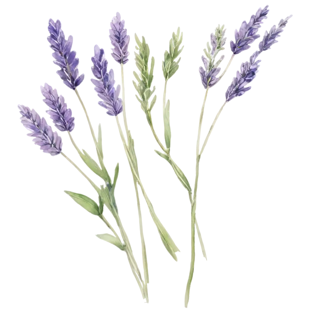 bouquets of lavenders in watercolor with leaves the color olive green