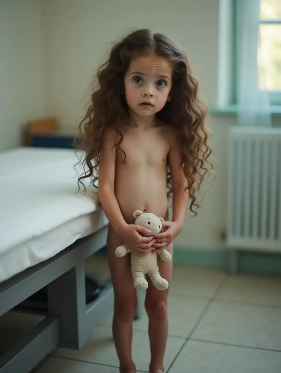 Worried-Little-Girl-in-Clinic-Holding-Stuffed-Toy