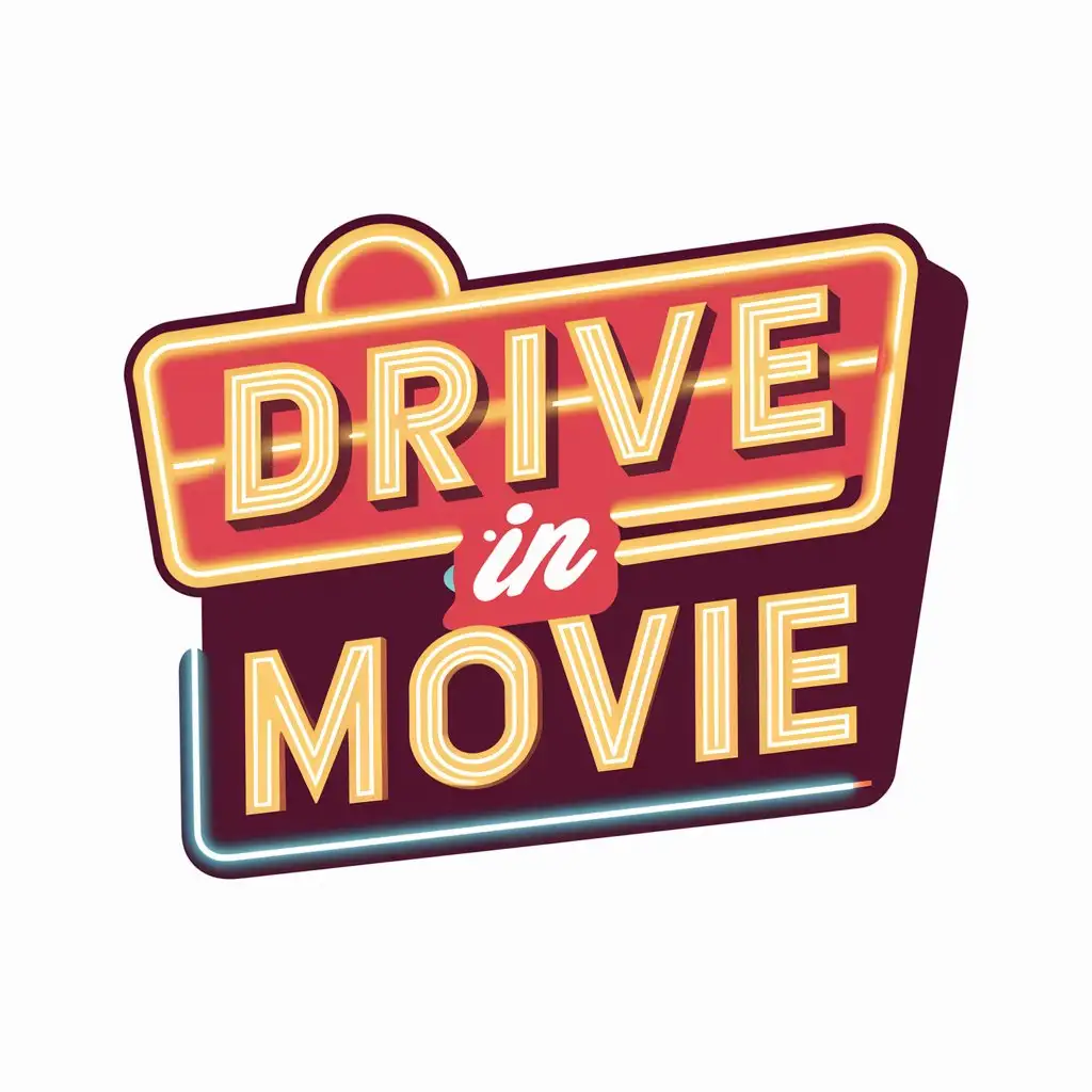 LOGO Design for DriveIn Movie Retro Pop Art Neon Sign with Fun and Playful Vibe