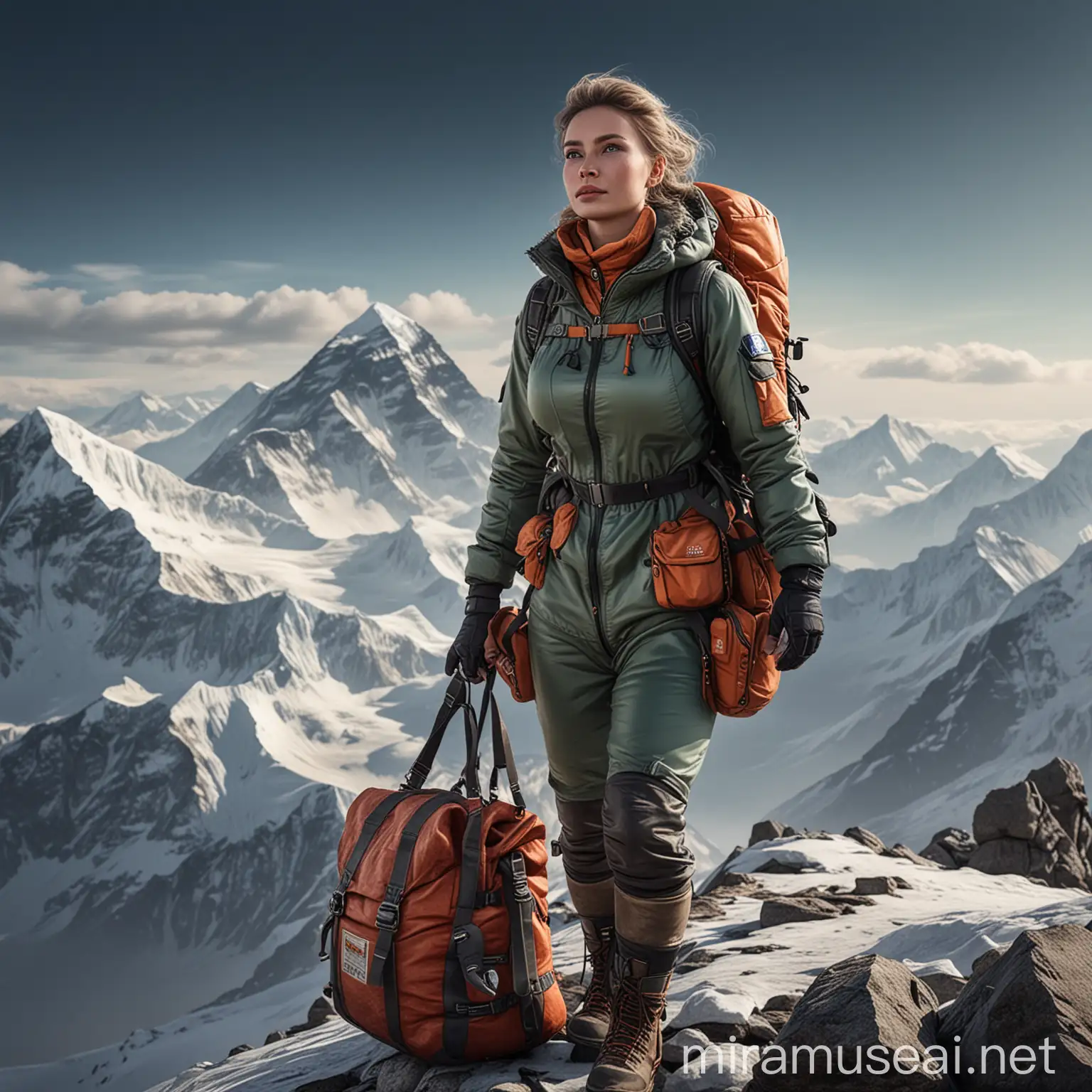 Russian Lady Model Climbing Everest in Dutch Mountaineering Gear