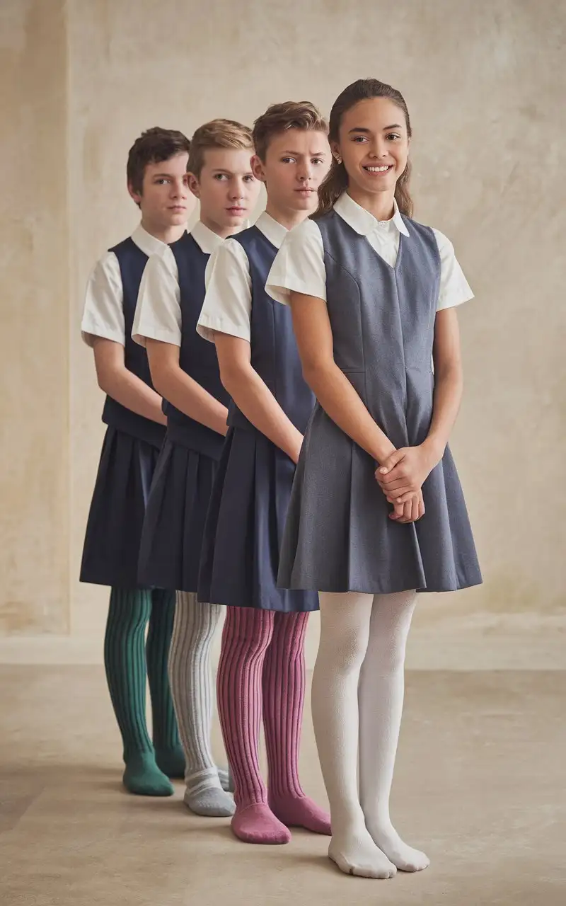 RoleReversal-Smiling-Teen-Girl-and-Boys-in-School-Dresses