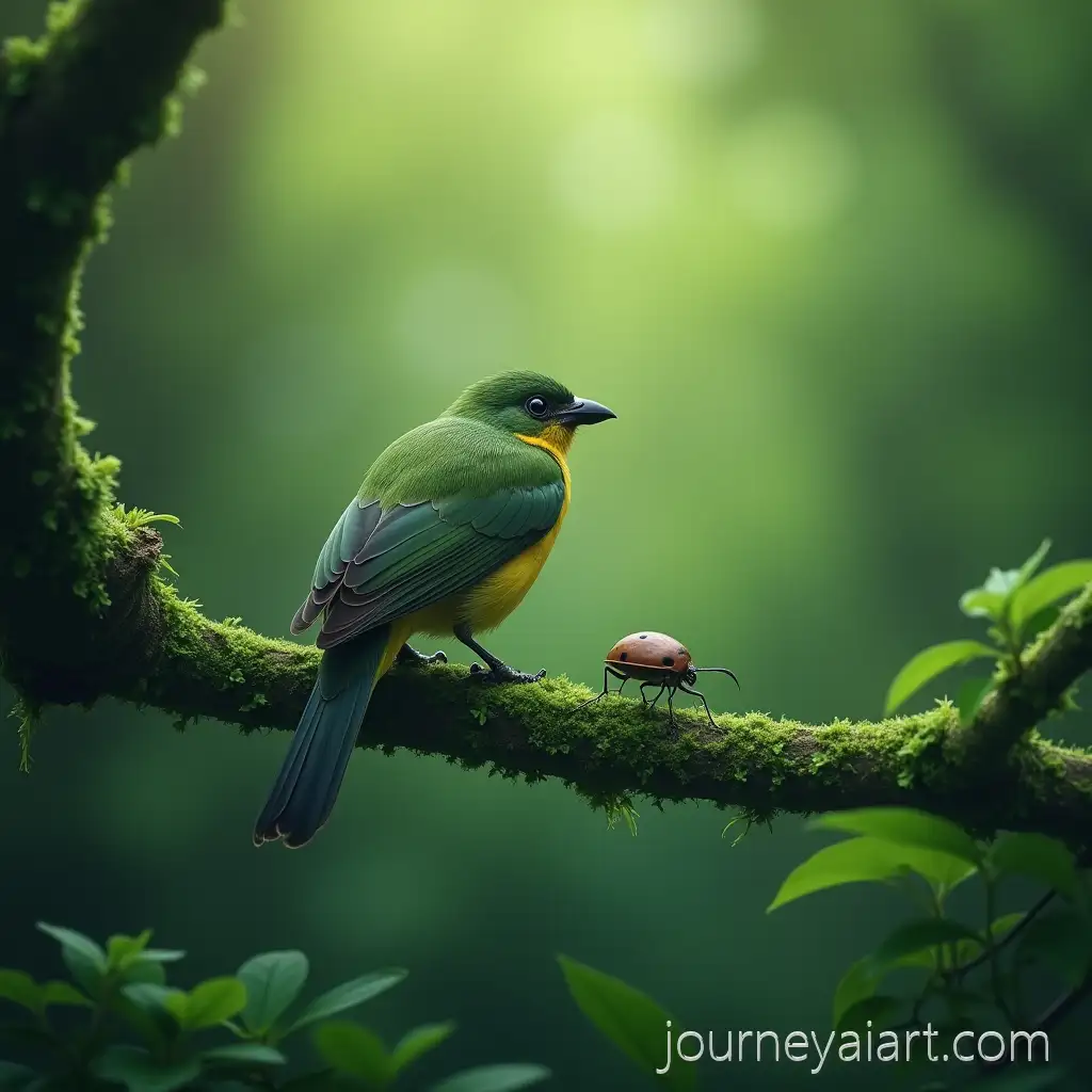 Tiny-Forest-Insect-Perched-on-Green-Tree-Branch-in-Natural-Woodland-Scene