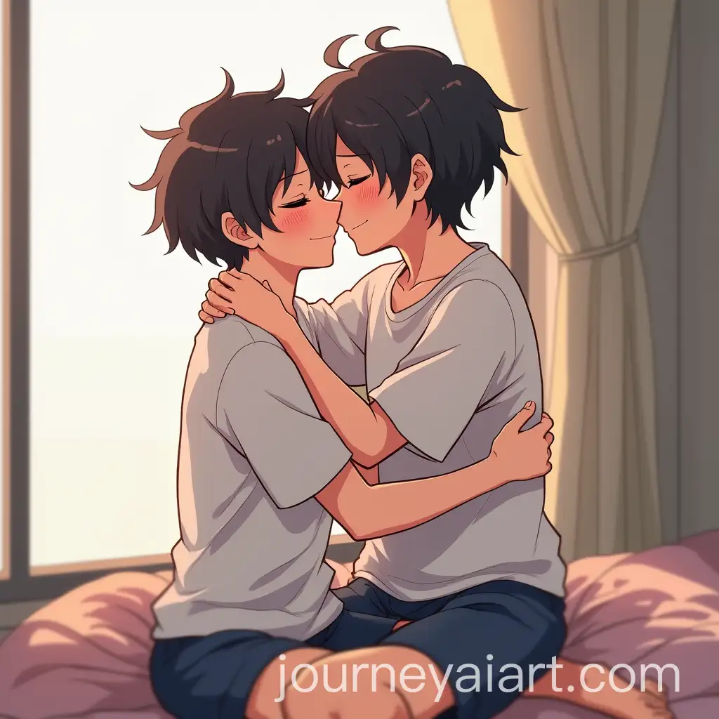 Two-Anime-Men-Embracing-by-the-Window-with-Soft-Pink-Lips-and-Cute-Expressions