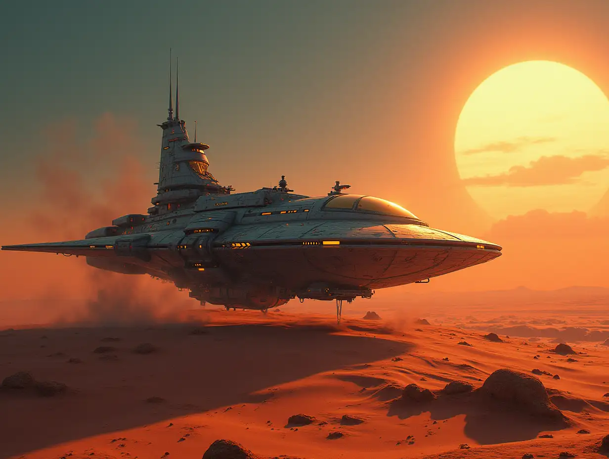 Create a spaceship in the Cyberpunk desert