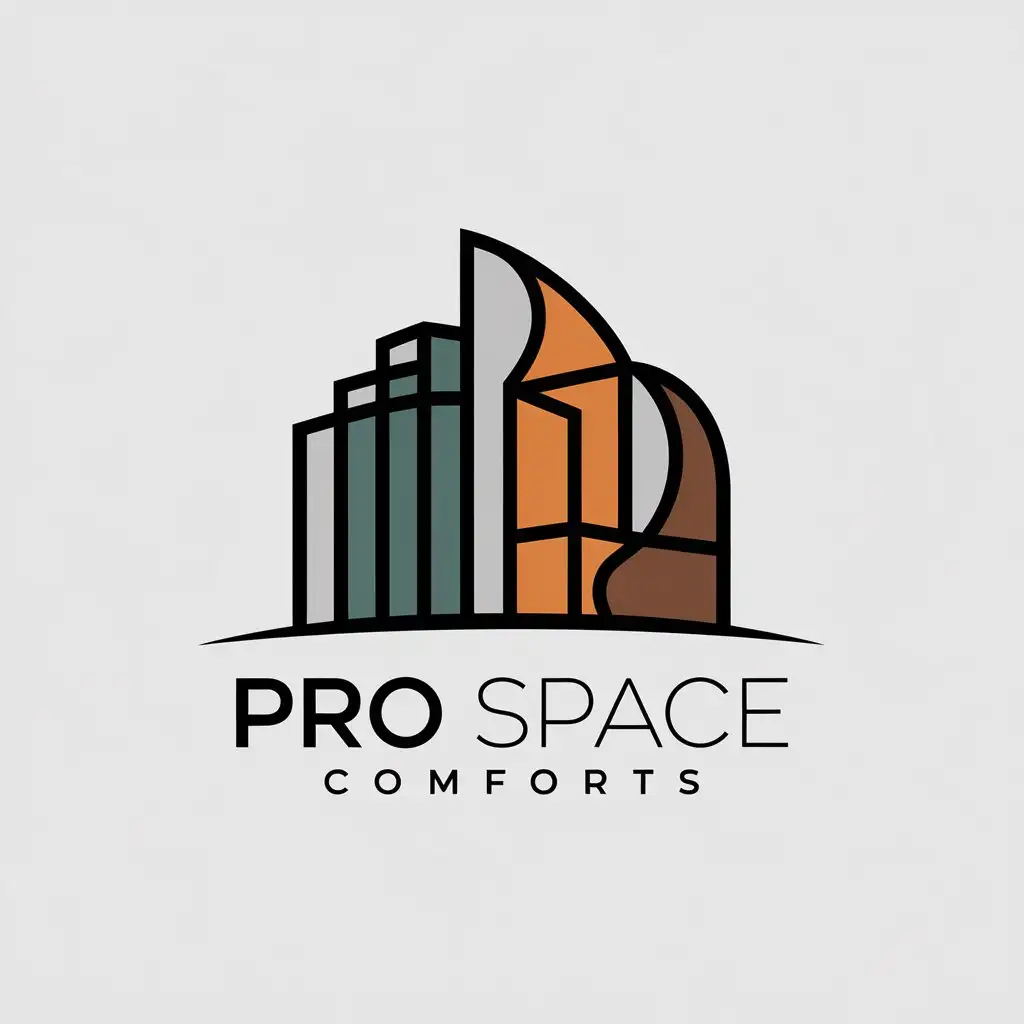 LOGO Design for Pro Space Comforts Modern Luxury with Orange Grey Brown and Blue Elements