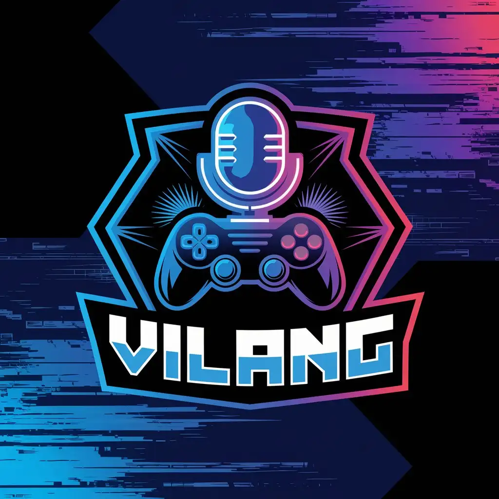 LOGO Design for Vilang Futuristic Neon Microphone Game Controller with Cyberpunk Theme