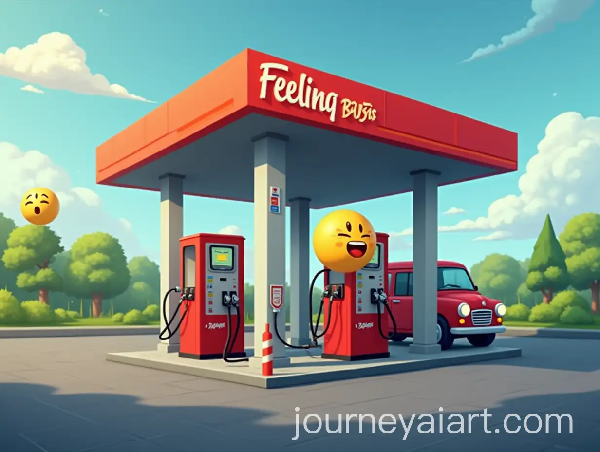 Gas-Station-with-Emoji-Vehicles-Waiting-in-Queue-at-Feeling-Station