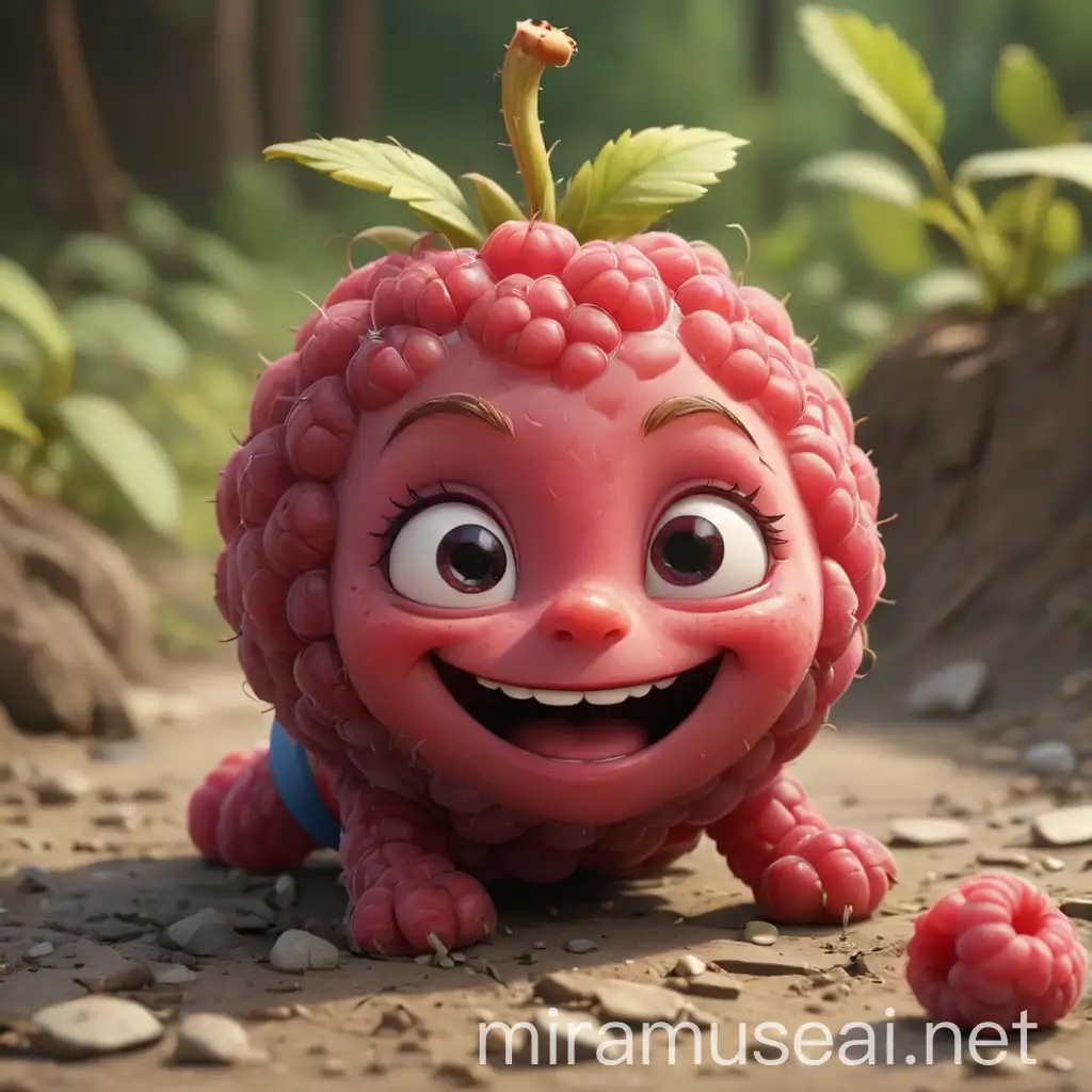 Adorable Raspberry Character Crawling with French Flag in Pixar Style