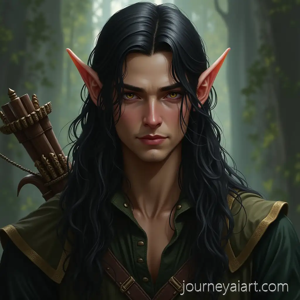 Realistic-Portrait-of-Male-Elf-Archer-with-Long-Dark-Hair-in-Fantasy-Setting
