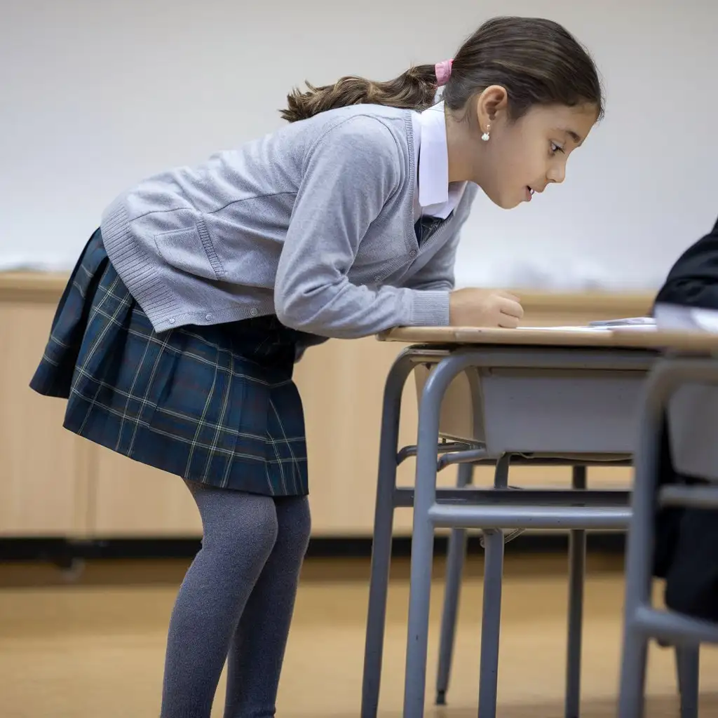 14YearOld-Turkish-Schoolgirl-in-Classroom-with-Grey-School-Uniform-and-Plaid-Skirt