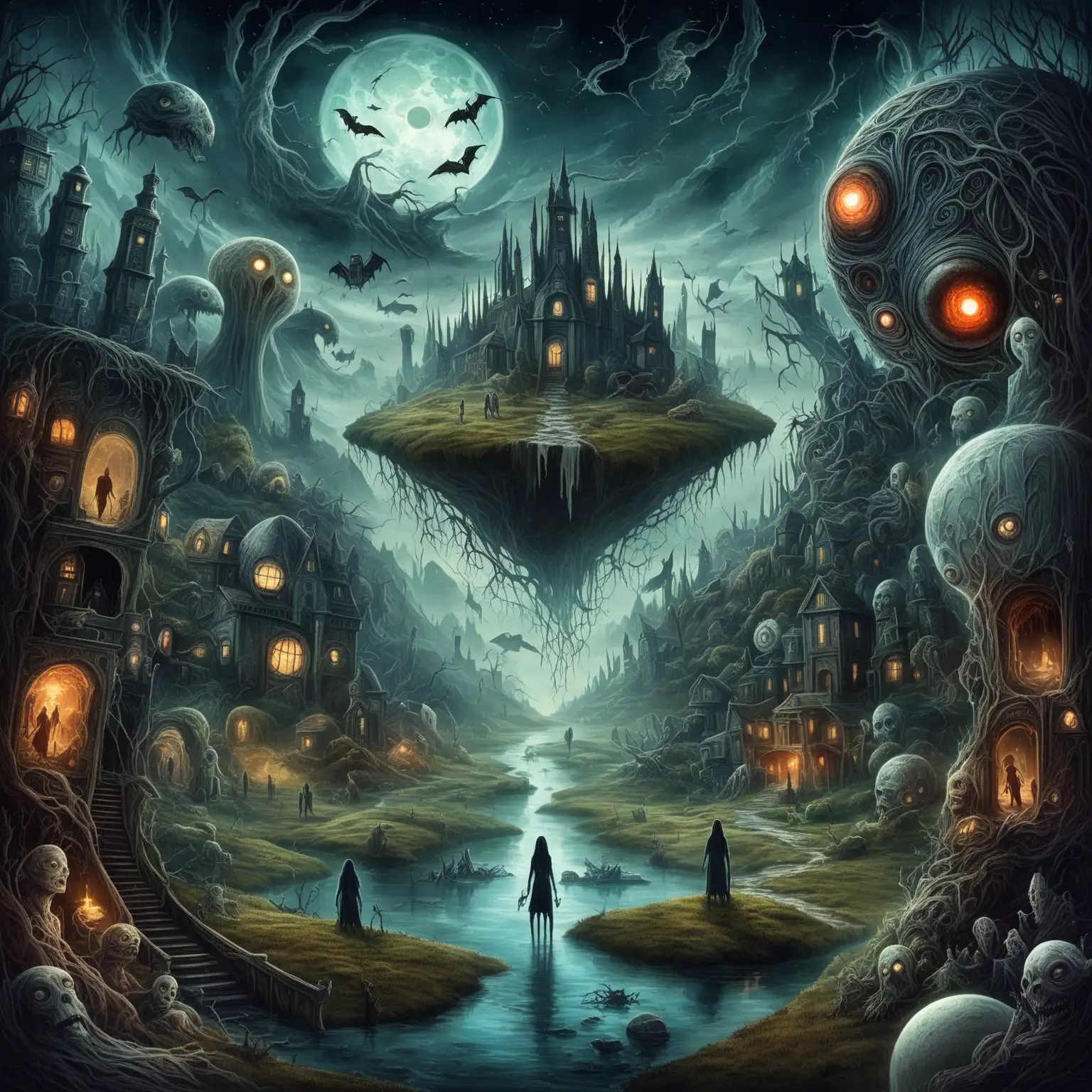 Enigmatic Fantasy Landscape with Diverse Characters